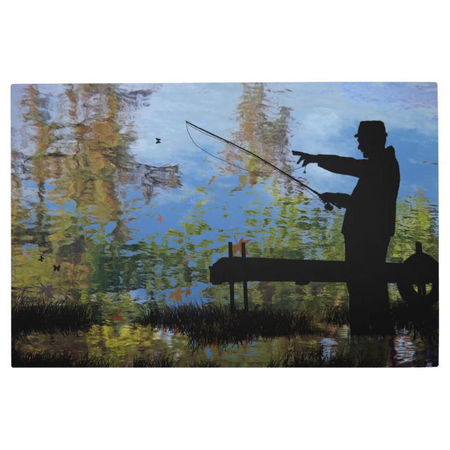 老人魚釣りリタイアメタルウォールアート メタルプリント (正面)