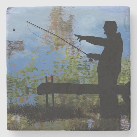 老人魚釣り退職石コースター ストーンコースター (正面)