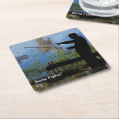 老人魚釣り退職紙コースター スクエアペーパーコースター (アングル)