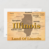 老化させたイリノイの州のプライドの地図のシルエット ポストカード (正面/裏面)