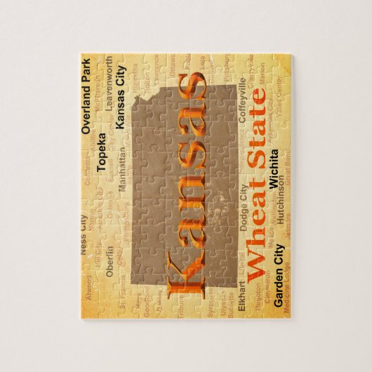 老化させたカンザスの州のプライドの地図のシルエット ジグソーパズル (縦)