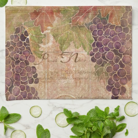 老化させたブドウのブドウ園の水彩画の家の装飾 キッチンタオル (折り畳み)