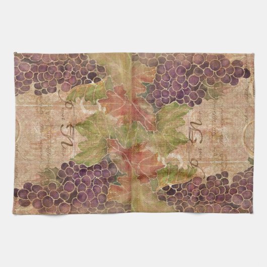 老化させたブドウのブドウ園の水彩画の家の装飾 キッチンタオル (横)