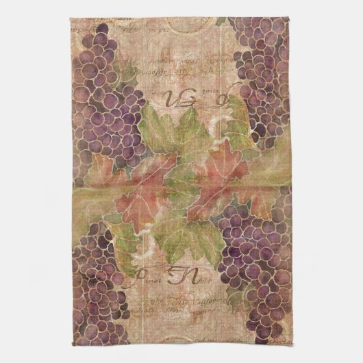 老化させたブドウのブドウ園の水彩画の家の装飾 キッチンタオル (縦)