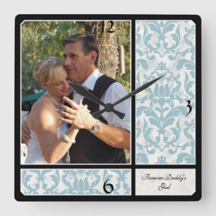 老化させたヴィンテージのダマスク織パターン結婚式の写真 スクエア壁時計