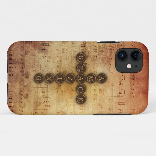 老化させたヴィンテージシートのミュージカルのすばらしい優美の十字 Case-Mate iPhoneケース (裏面(横))