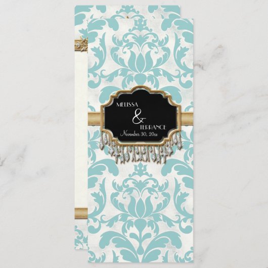 老化させた動揺してなダマスク織の金きらきら光るな一見の結婚式 メニュー (正面/裏面)