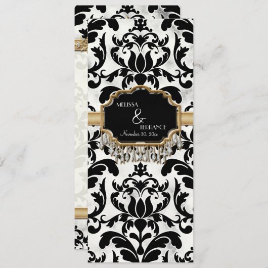 老化させた動揺してなダマスク織の金きらきら光るな一見の結婚式 メニュー (正面/裏面)