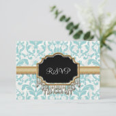 老化させた動揺してなダマスク織の金きらきら光るな一見の結婚式 出欠カード (スタンド正面)