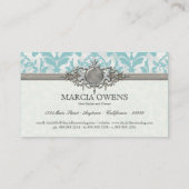 老化させた動揺してなダマスク織の銀のきらきら光るな一見の結婚式 名刺 (裏面)