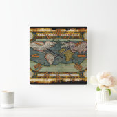 老化させた旧式な旧世界の地図の歴史デザイナー時計 スクエア壁時計 (ホーム)