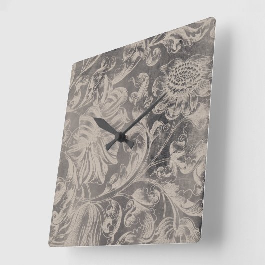 老化させた花柄 スクエア壁時計 (傾斜)