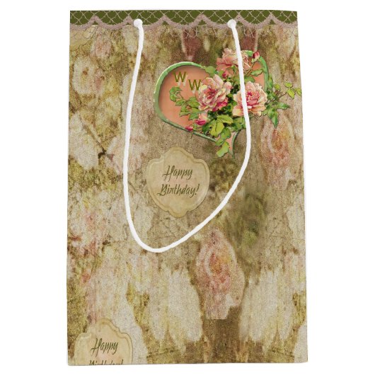 老化させた衰退したビクトリア時代の人は-誕生日-個人化なります上がりました ミディアムペーパーバッグ (正面)