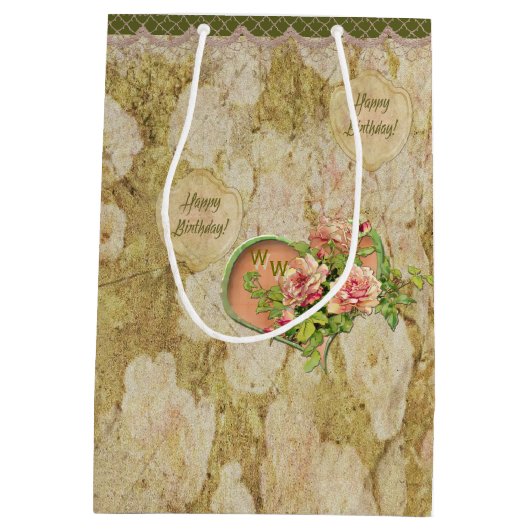 老化させた衰退したビクトリア時代の人は-誕生日-個人化なります上がりました ミディアムペーパーバッグ (裏面)