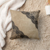 老化させた麻布およびレースの黒いベージュ枕コーナー クッション (ブランケット)