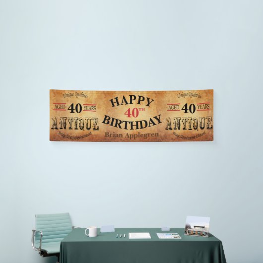 老化させた、アンティークおよびヴィンテージの第40誕生日の🎈のデザイン 横断幕 (トレードショー)