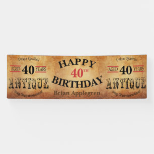 老化させた、アンティークおよびヴィンテージの第40誕生日の🎈のデザイ 横断幕