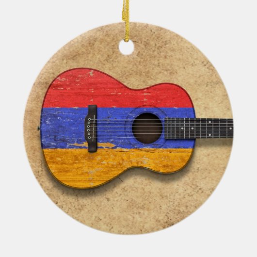 老化させ、擦り切れたなアルメニアの旗のアコースティックギター セラミックオーナメント (裏面)