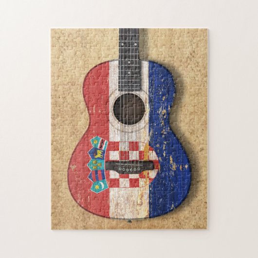 老化させ、擦り切れたなクロアチアの旗のアコースティックギター ジグソーパズル (縦)