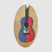 老化させ、擦り切れたなハイチの旗のアコースティックギター オーナメント (正面)