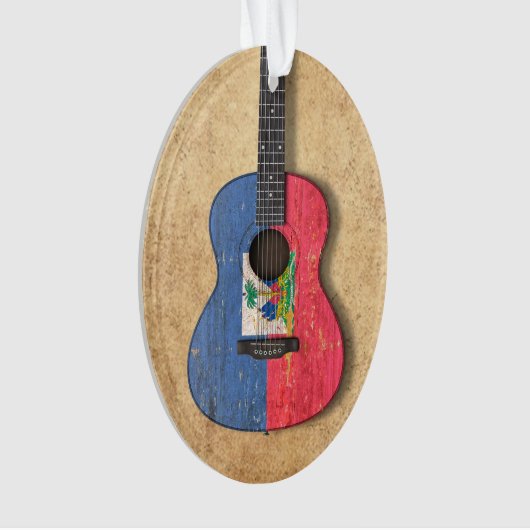 老化させ、擦り切れたなハイチの旗のアコースティックギター オーナメント (正面)