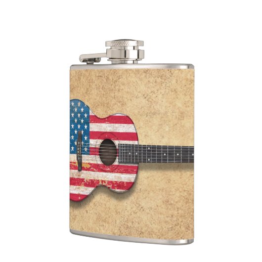 老化させ、擦り切れたな米国旗のアコースティックギター フラスク (左)