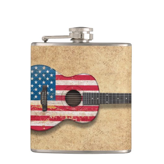 老化させ、擦り切れたな米国旗のアコースティックギター フラスク (正面)