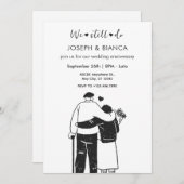 老夫婦イラストレーション結婚の記念日 招待状 (正面/裏面)