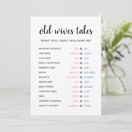 老妻の物語ジェンダーが赤ちゃんのシャワーカードを明らかにする 招待状 (スタンド正面)