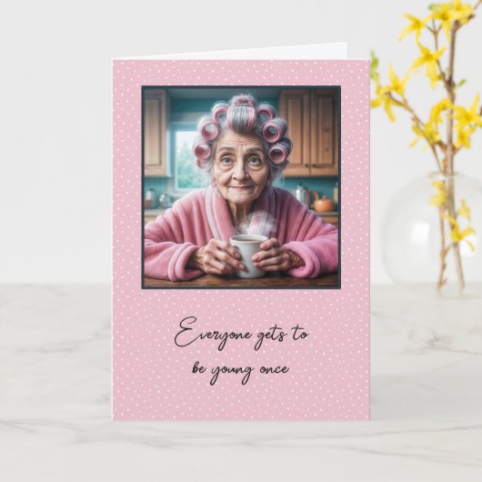 老婦人が年をとること カード (黄色い花)