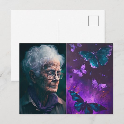 老婦人と蝶 ポストカード (正面/裏面)