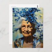 老婦人と青い蝶 ポストカード (正面/裏面)