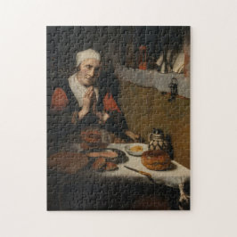 老婦人祈の食事ヴィンテージ中世アート ジグソーパズル