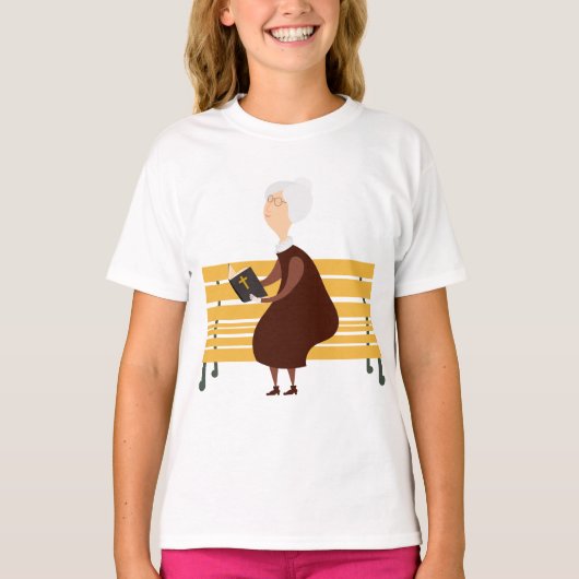 老婦人読の聖書 Tシャツ (正面)