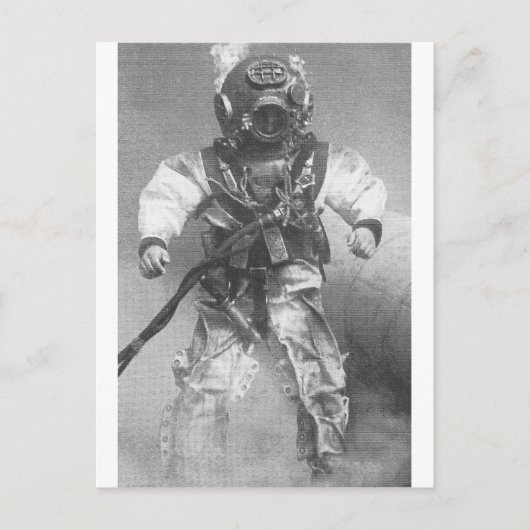 老学校のダイバー黒白 ポストカード (正面)