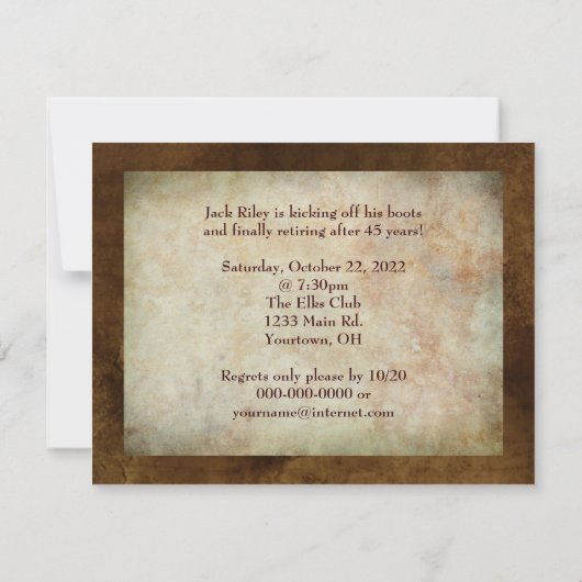 老朽化したパーティーの古いブーツで木に日没 招待状 (裏面)