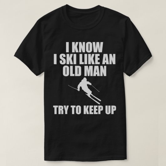 老男性スポーツの男性の女性の子供のようにスキーをする Tシャツ (デザイン正面)