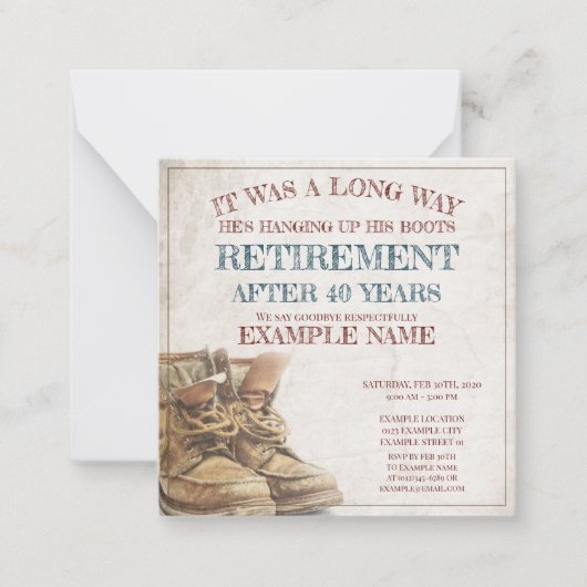 老靴による退職の発表 ノートカード (正面)