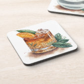 老飲料の水彩ガファッションドラス コースター (左側)