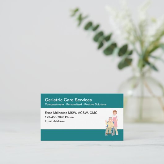 老齢管理気にテーマの名刺 名刺 (スタンド正面)