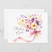 「考えお気に入り」フローラブーケピンクリボン ポストカード (正面/裏面)