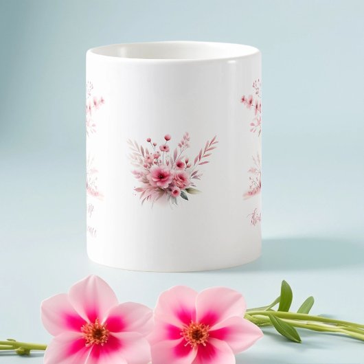 考えさんのピンクの花と花瓶悔やみや弔慰 コーヒーマグカップ
