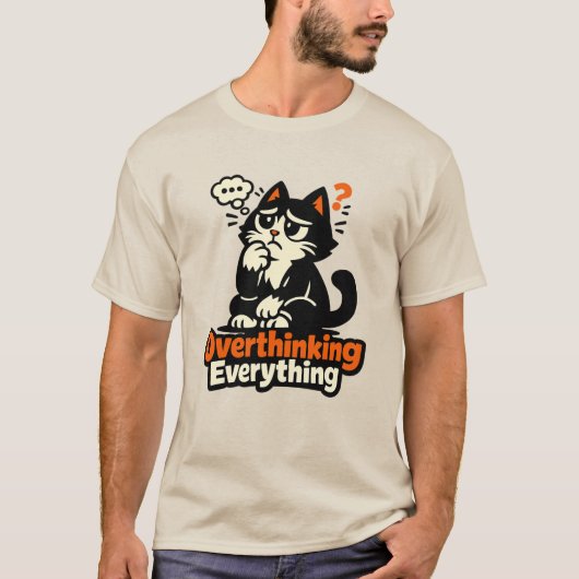 考えすぎるネコ Tシャツ (正面)