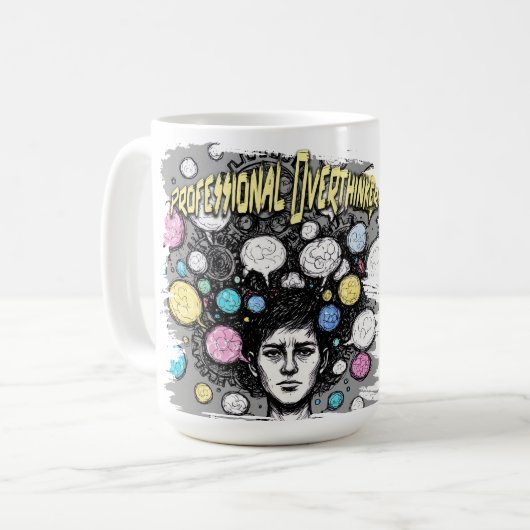 考えすぎる人におすすめの面白いデザイン コーヒーマグカップ (正面左)