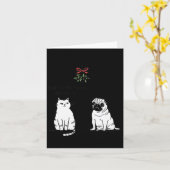 考えないで 笑える 猫ママと犬のクリスマス カード (黄色い花)