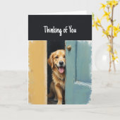 考えのおもしろい犬が待っている カード (黄色い花)
