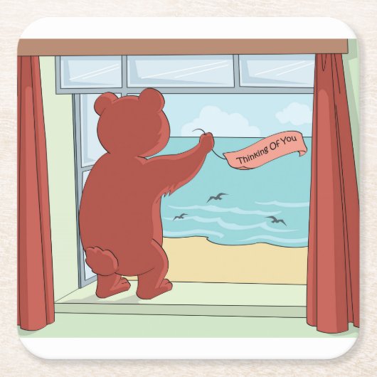 考えのテディ・ベアの恋しく思可愛いアート スクエアペーパーコースター (正面)