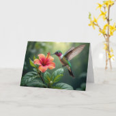 考えのハイビスカスの上のハミングバード カード (黄色い花)