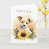 考えのヒマワリの子犬 カード (黄色い花)