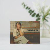 考えの女の子のかわいらし葉書 ポストカード (スタンド正面)